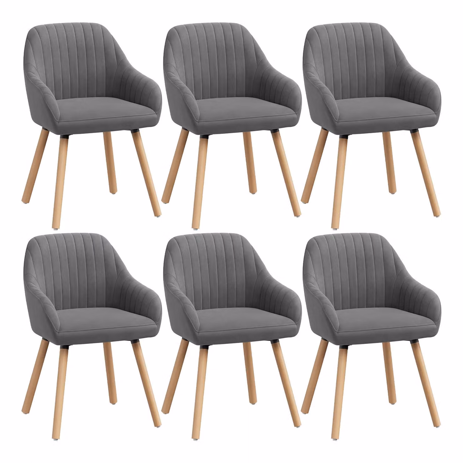 WOLTU 6X sedie da sala da pranzo sedia da cucina sedia da soggiorno sedia di design sedia imbottita con bracciolo velluto legno massiccio, grigio scuro