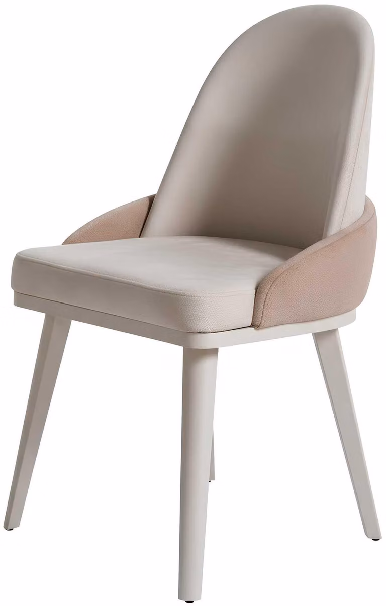 Sedia moderna, bianca e beige, dal design elegante, minimalista e confortevole