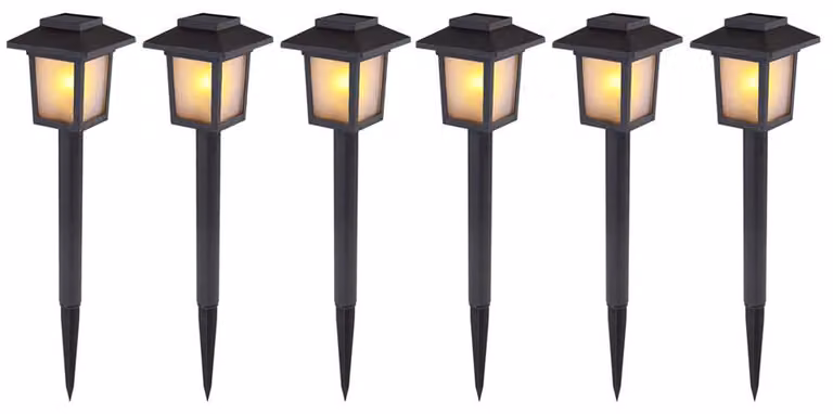 Set da 6 lampade solari a LED, design a lanterna, effetto fiamma, H 37 cm