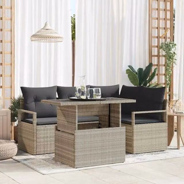 Set Divano da Giardino vidaXL a 5 Pezzi con Tavolino e Cuscini, Design Moderno a L, Colore Grigio – 1