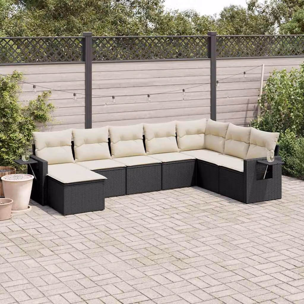vidaXL Set Divani da Giardino in Polyrattan Nero con 8 Pezzi e Cuscini Imbottiti – 1