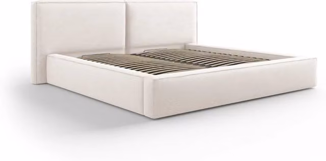 Letto con cassettone e testiera doppia Arendal di Cosmopolitan Design in tessuto beige chiaro L/P/H: 200 x 228 x 132 cm