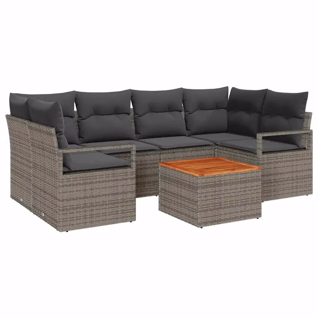 Set Divano da Giardino vidaXL 7 Pezzi Grigio con Tavolino e Cuscini in Polyrattan e Acciaio – 2