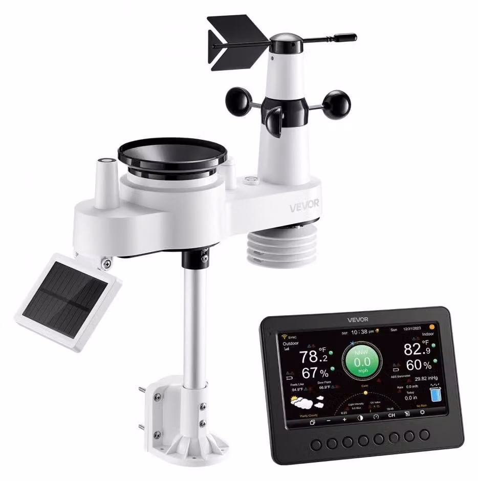 Stazione meteorologica 7-in-1 con Wi-Fi - Sensore esterno a energia solare - Schermo TFT a colori da 7 pollici