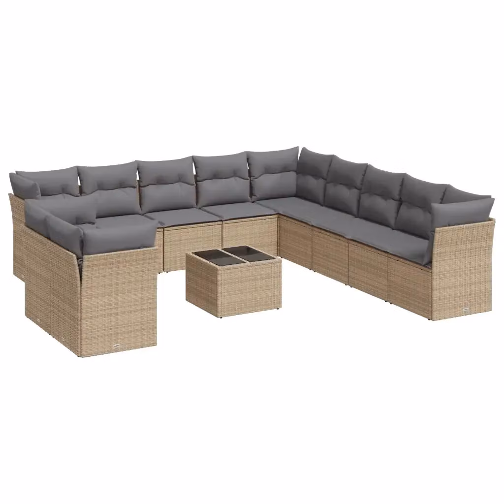 Set di divani da giardino VIDAXL in polyrattan con cuscini beige, 12 posti – 2