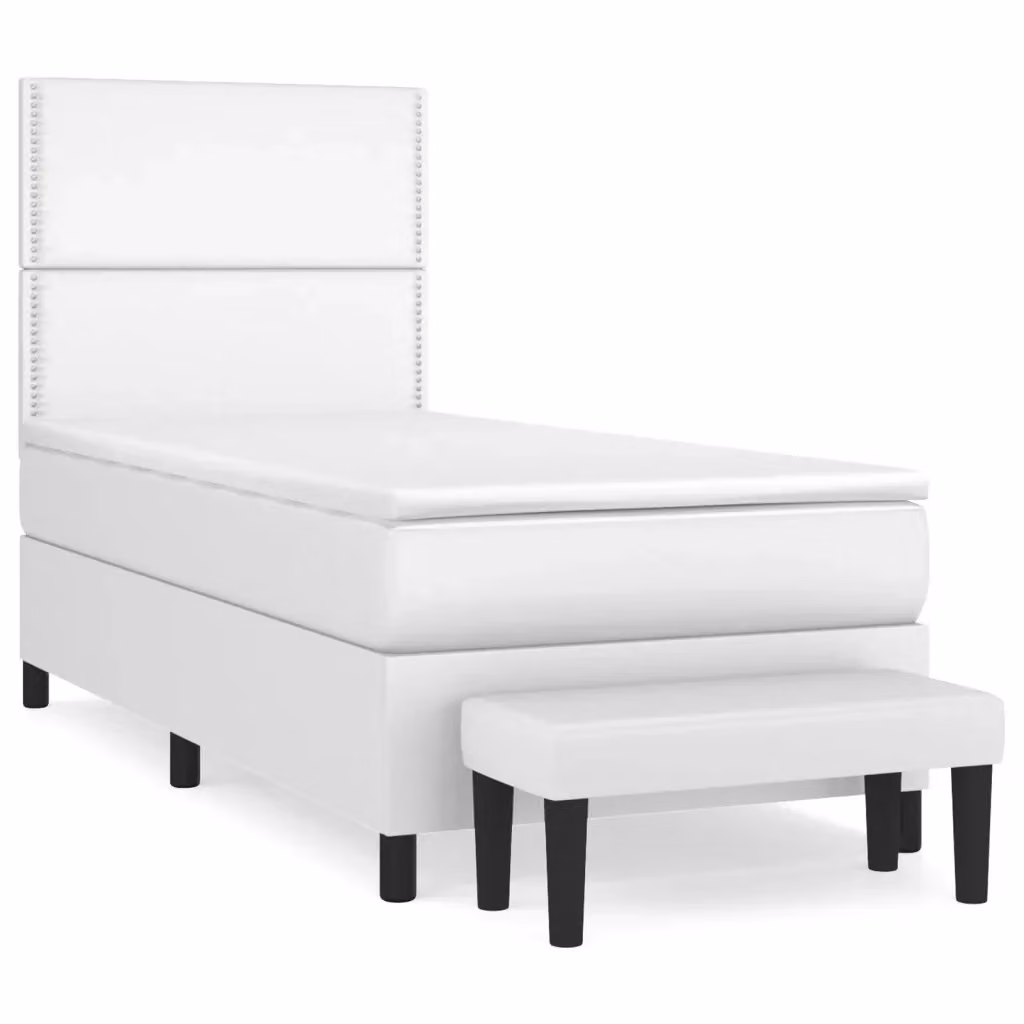 Letto con Giroletto a Molle e Materasso Ibrido vidaXL in Similpelle Bianco L/P/H: 203 x 100 x 128 cm – 2
