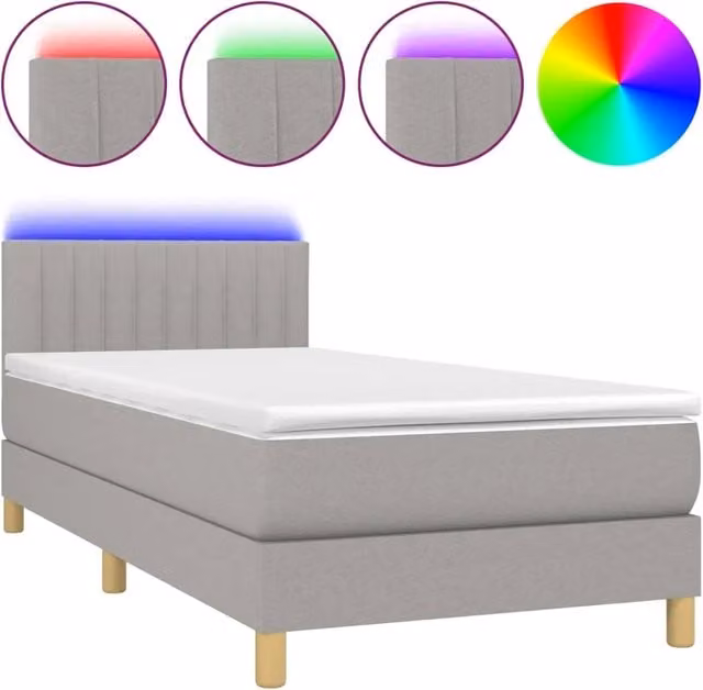 Letto singolo | Letto per adulti | Letto a Molle Materasso e LED Grigio Chiaro 80x200 cm Tessuto