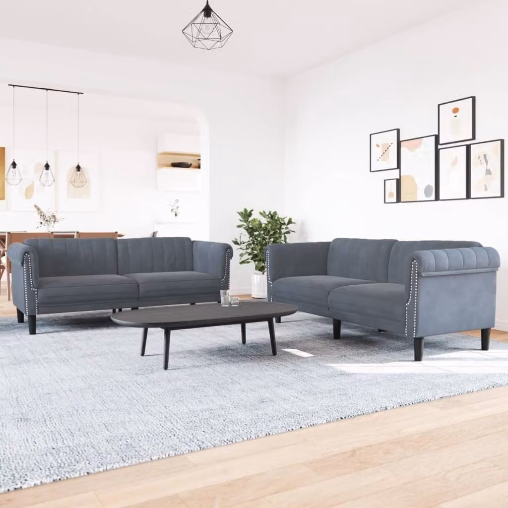 Maison Exclusive - Set divano 2 pezzi in velluto grigio scuro