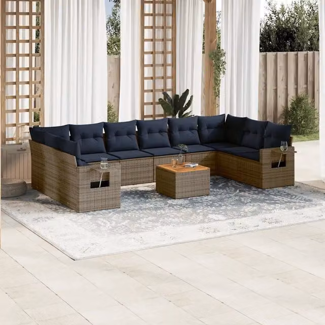 Set Divani da Giardino 11 pz con Cuscini Grigio in Polyrattan 3224738