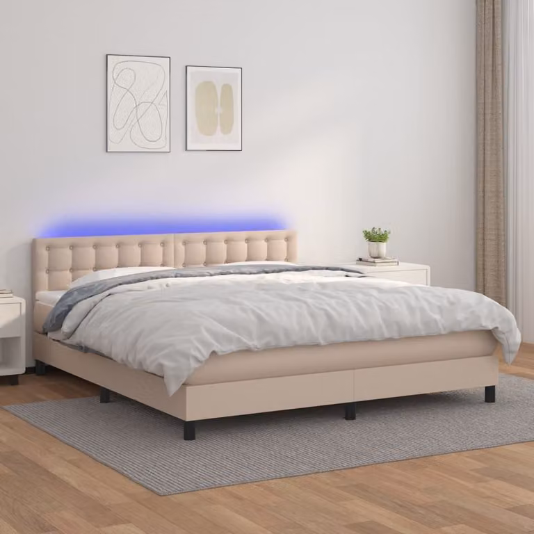 Maison Exclusive - Giroletto Molle Materasso e LED Cappuccino 160x200cm Pelle finta
