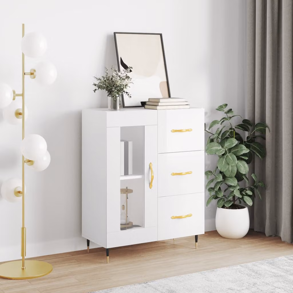 Credenza vidaXL in legno multistrato bianco lucido L: 69,5 cm, P: 34 cm, H: 90 cm