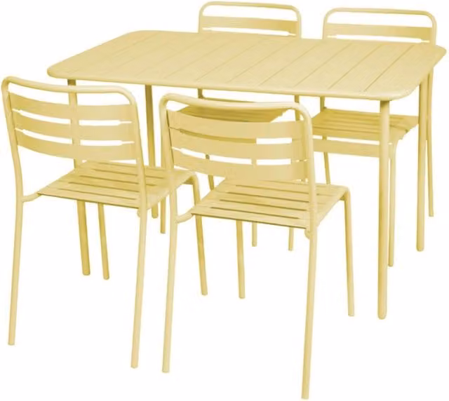 Set tavolo da giardino bistrot in metallo con 4 sedie, 120cm, giallo