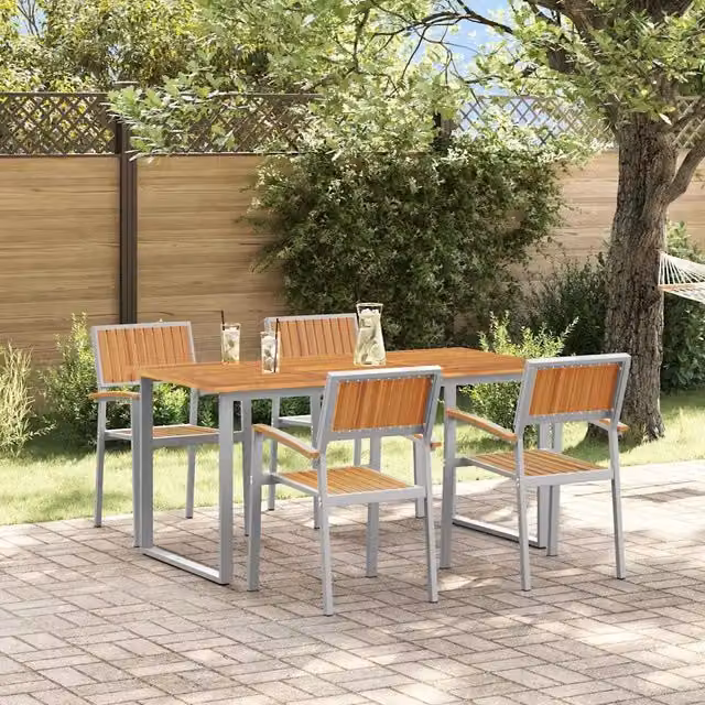 Set da Pranzo per Giardino 5 pz Grigio Legno di Acacia Massello 3284353