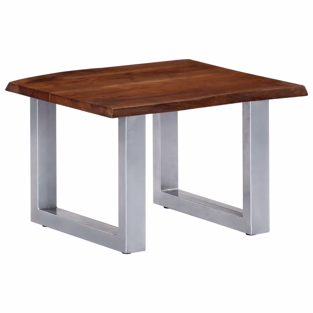 Tavolino The Living Store con bordi naturali 60 x 60 x 40 cm in legno massiccio di acacia