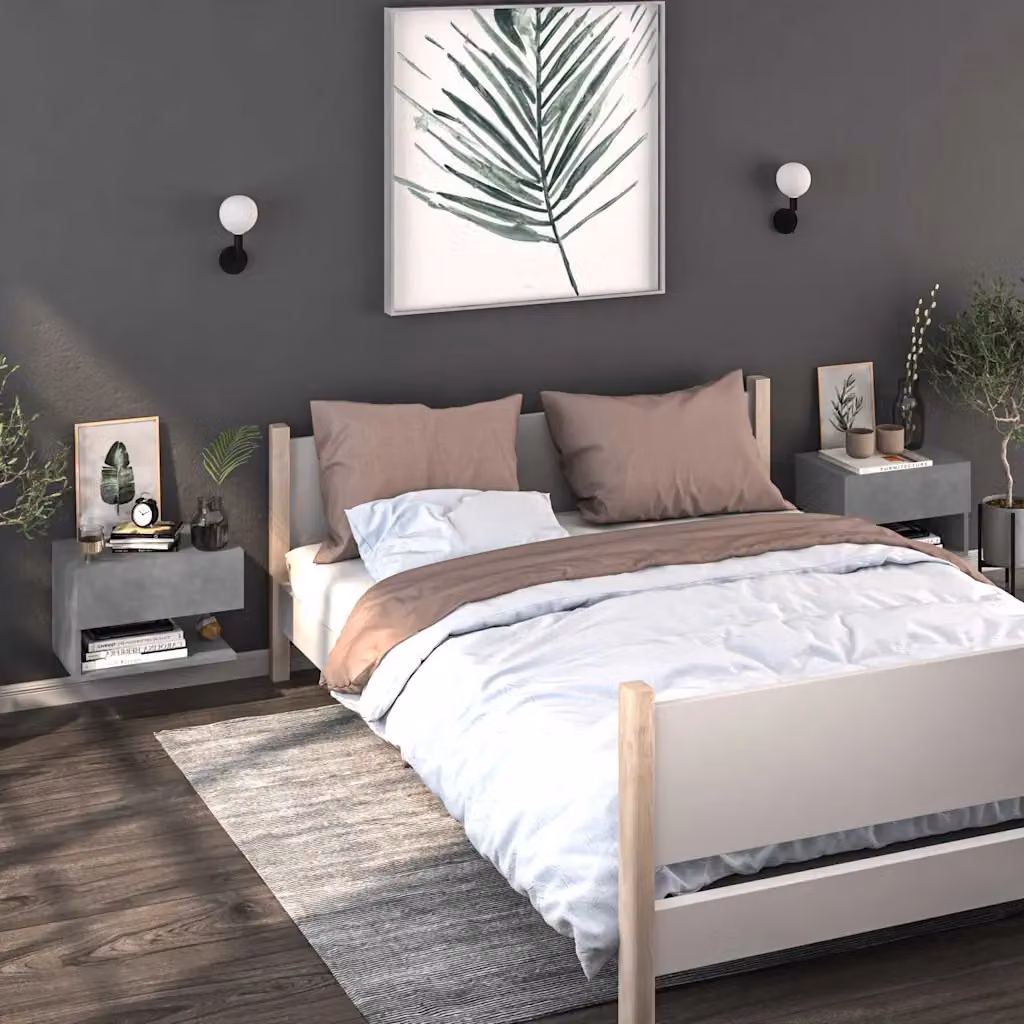 Set di 2 comodini da muro vidaXL in stile moderno, colore grigio cemento