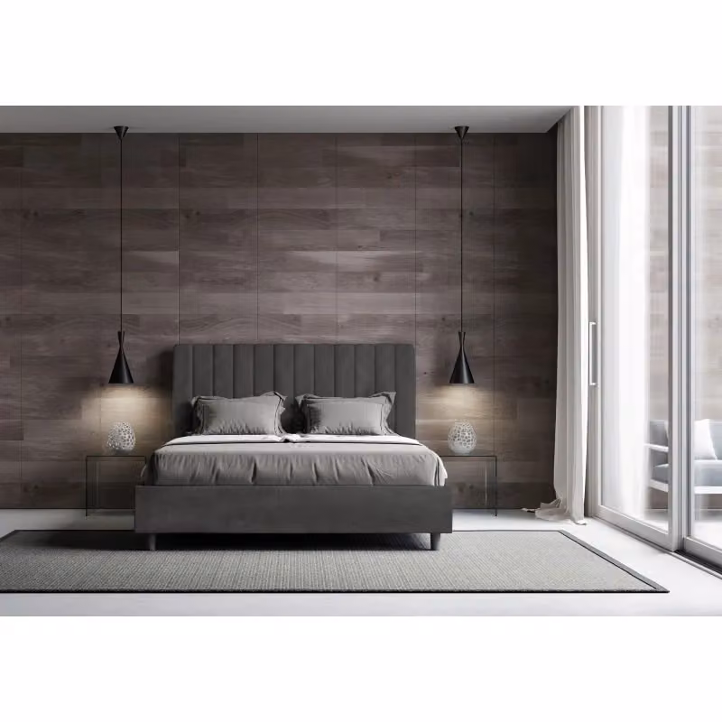 Letto Matrimoniale alla Francese Ityhome Agueda con Contenitore in Microfibra Grigio L: 165 cm, P: 230 cm, H: 122 cm – 2