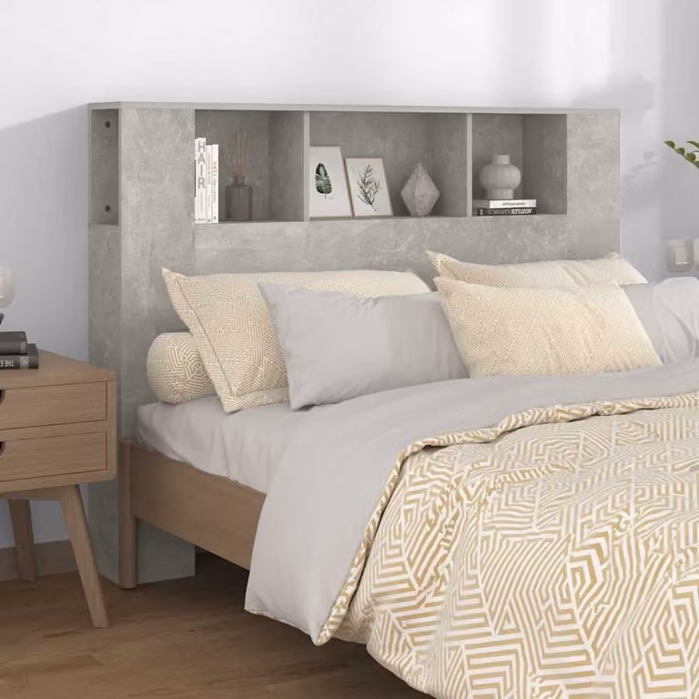 Testiera con scomparti e ripiano integrato vidaXL in legno MDF, Grigio Cemento, L 140 x P 18,5 x H 104,5 cm