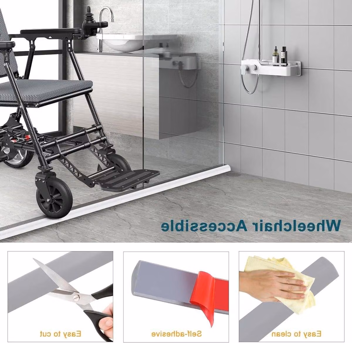 Barriera impermeabile da 150 cm, profilo di tenuta per doccia in silicone, guarnizione per pareti doccia, protezione dagli schizzi per cucina e bagno (grigio)