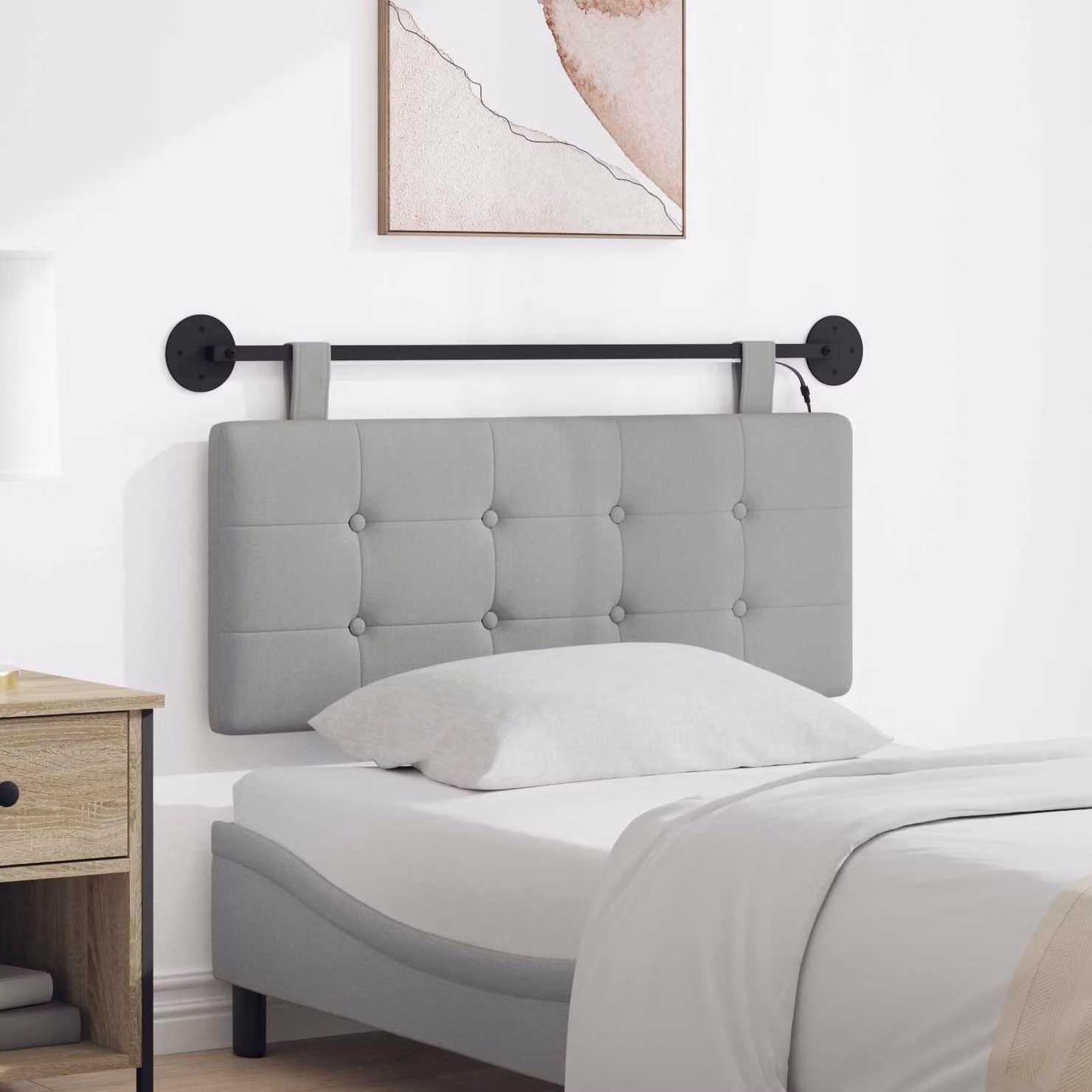 vidaXL Testiera sospesa moderna in tessuto Grigio con illuminazione integrata