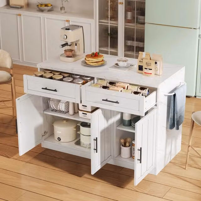 Isola cucina funzionale - Zephmum- 120x60x91cm, Prese, USB, ripiani regolabili
