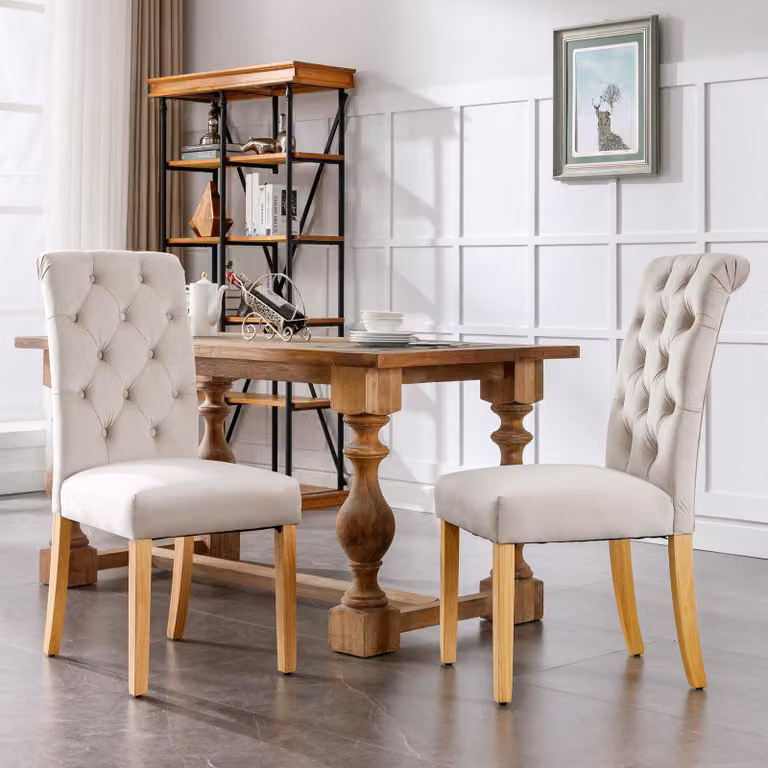 Set di 4 sedie da pranzo in velluto, con gambe in legno di quercia, bottoni decorativi e finiture cromate. Ideali per la sala da pranzo, la camera da letto, la cucina, il soggiorno, la zona relax. Colore: beige