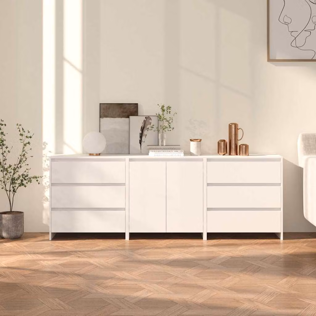 Set di 3 credenze moderne vidaXL in legno bianco opaco da appendere a parete