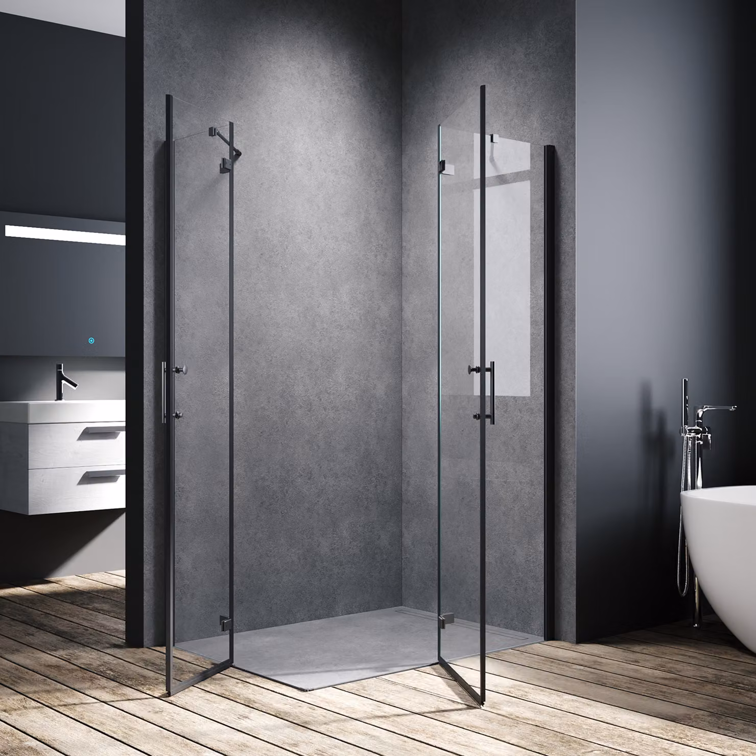 SONNI cabina doccia nera ingresso angolare doccia porta a battente cabina doccia nano vetro angolare 90x120x195cm vetro di sicurezza ESG 6mm