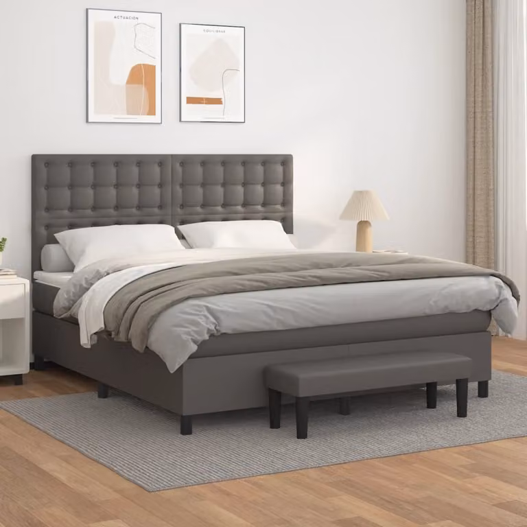 vidaXL Letto boxspring con materasso grigio 160x200 cm in Pelle finta - Letto boxspring - Boxspringbetten - Bett - Schlafzimmermöbel