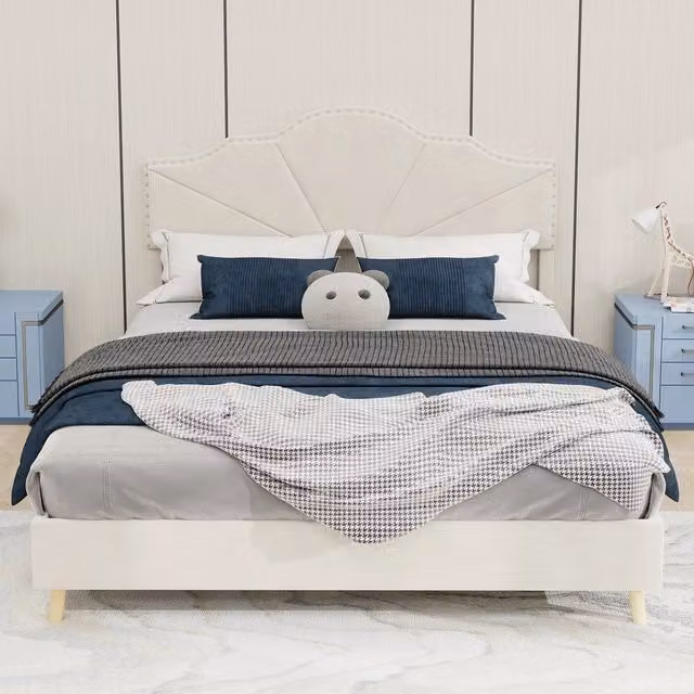 Letto imbottito con testiera Minimal beige L: 140 cm, P: 200 cm
