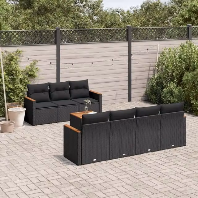 Set Divani da Giardino con Cuscini 8 pz Nero in Polyrattan 3258205