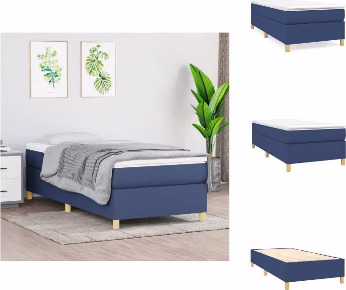 vidaXL Letto a molle con materasso blu 90x190 cm in tessuto - Letti e strutture letto