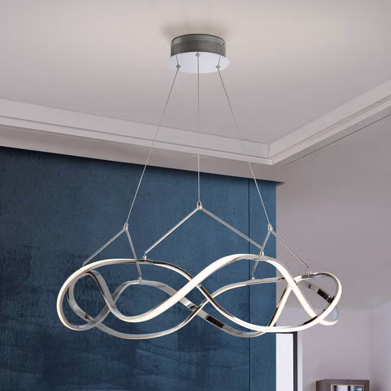 Schuller Valencia Lampada LED a sospensione Molly, cromata, Ø 80 cm, dimmerabile, Cromo / Argento, Soggiorno / Sala da pranzo, Metallo, Moderno