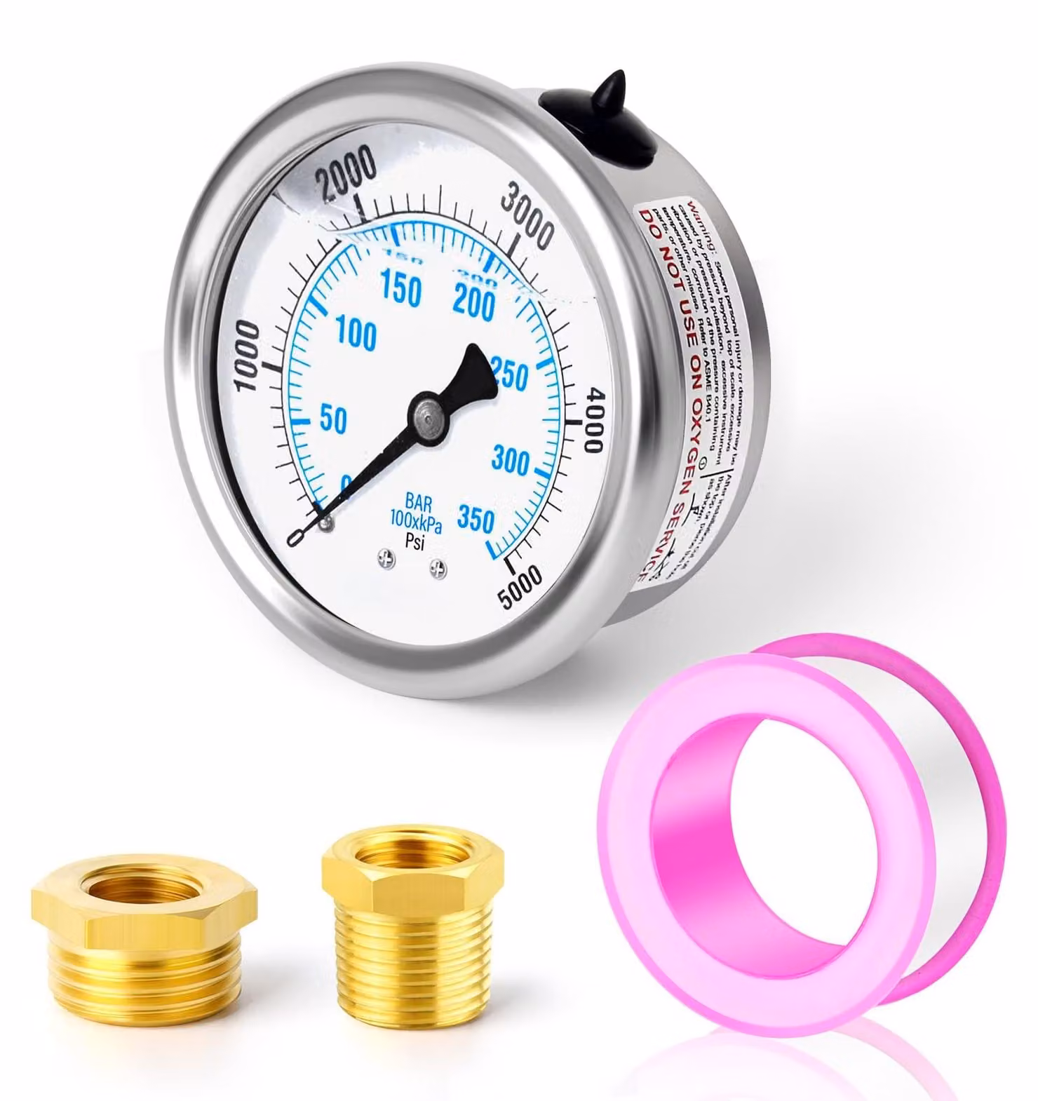 Solidchoice - Manometro in acciaio inossidabile con attacco da 1/4" BSP, fino a 350 bar
