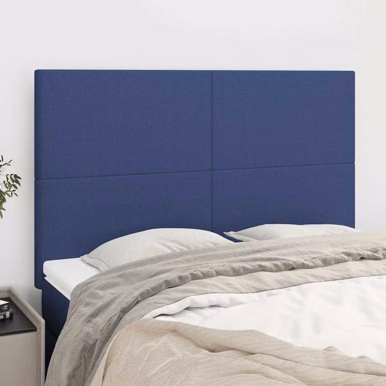 Testiera per letto vidaXL in tessuto blu con struttura in legno e pannello imbottito L: 144 cm, P: 5 cm, H: 118-128 cm