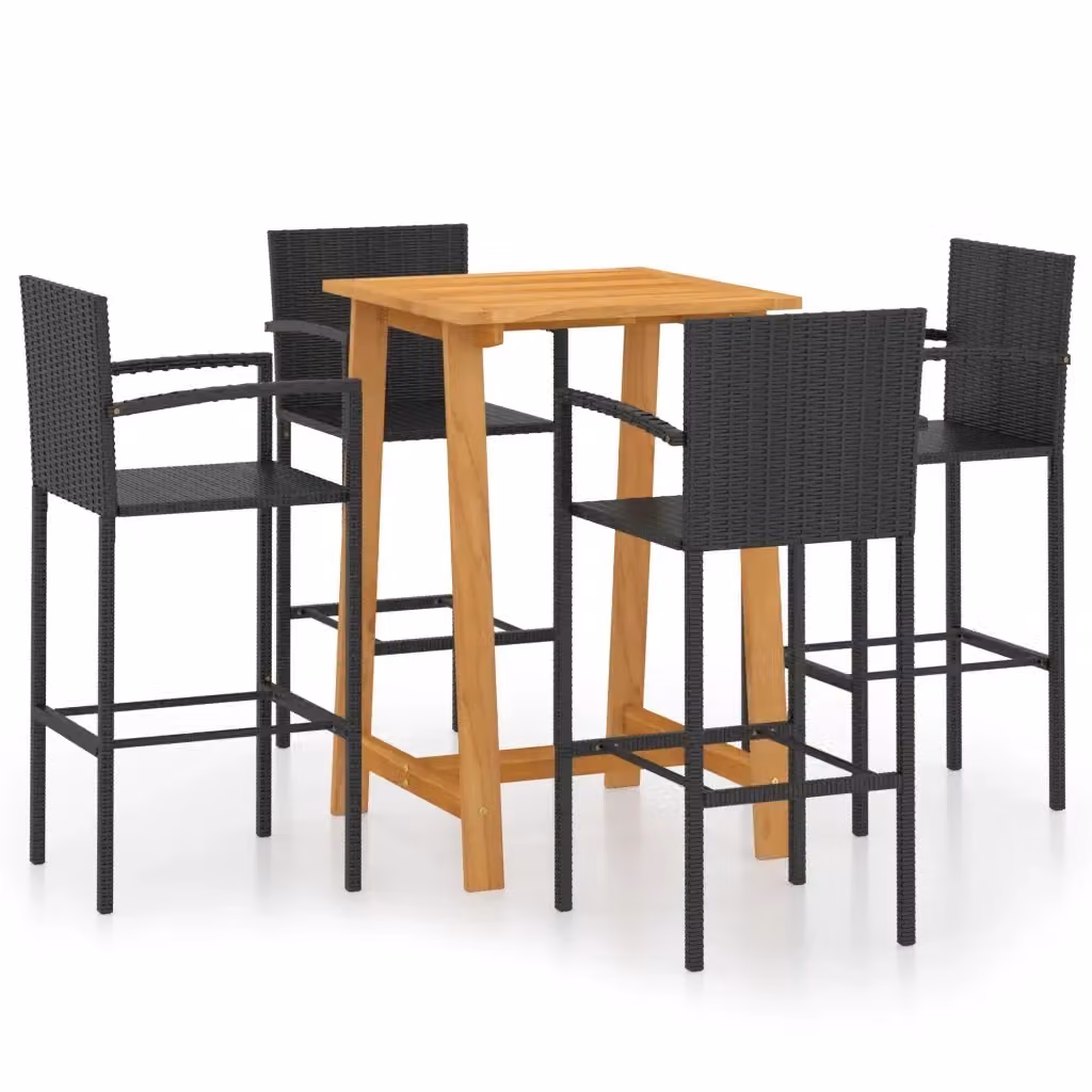 Set Bar da Giardino Moderno vidaXL in Polyrattan e Legno di Acacia Nero, 5 Pezzi – 2