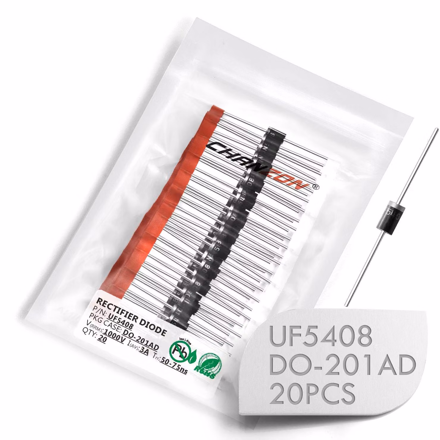 Confezione da 20 diodi raddrizzatori a recupero ultra-rapido UF5408, 3A, 1000V