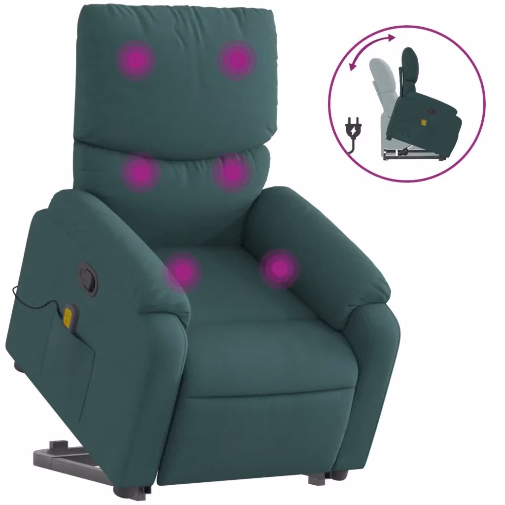 Poltrona Alzapersona Massaggiante vidaXL Verde con Supporto Elettrico in Tessuto e Schiuma – 2