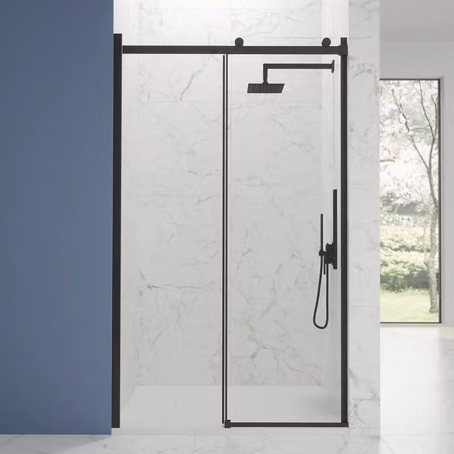 Porta doccia 120cm apertura scorrevole profili nero opaco vetro 8mm trasparente h195 | Creta