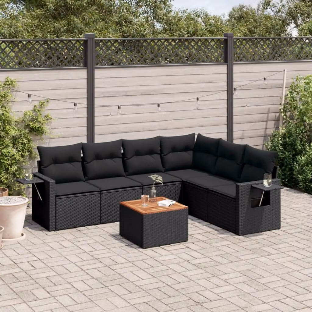 Maison Exclusive - Set da giardino 7 pezzi con cuscini in polyrattan nero