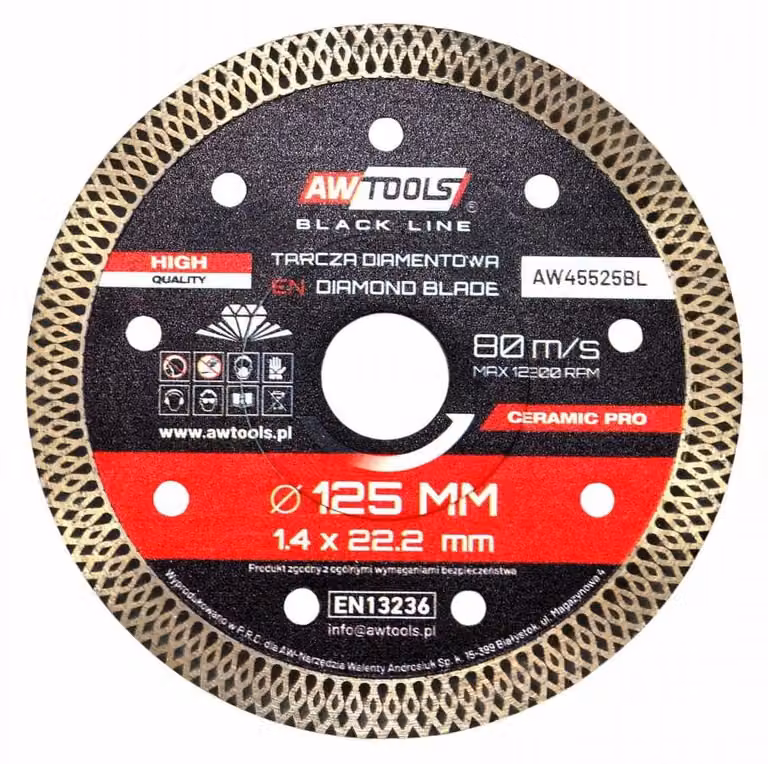 Disco diamantato pieno Awtools per gres porcellanato 125x22,2 / Keramik pro black line
