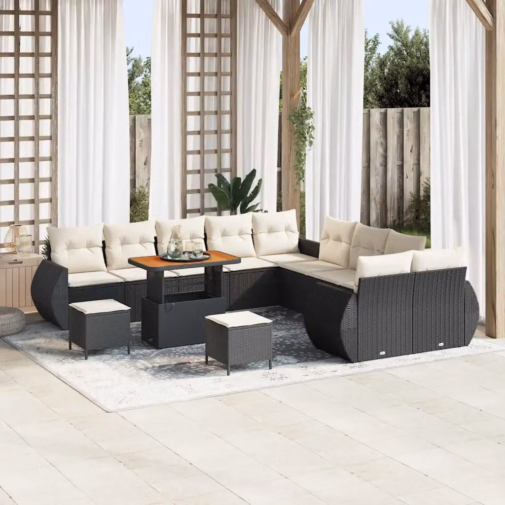 Set Divano da Giardino vidaXL 13 Pezzi a Forma di U Nero con Cuscini e Tavolino – 1
