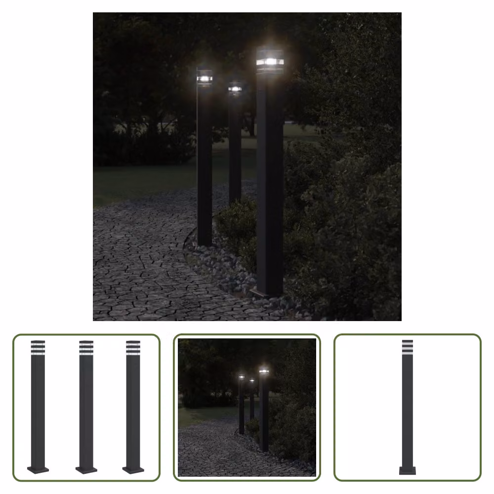 The Living Store Luci da sentiero con presa 3 pezzi nero 110 cm alluminio