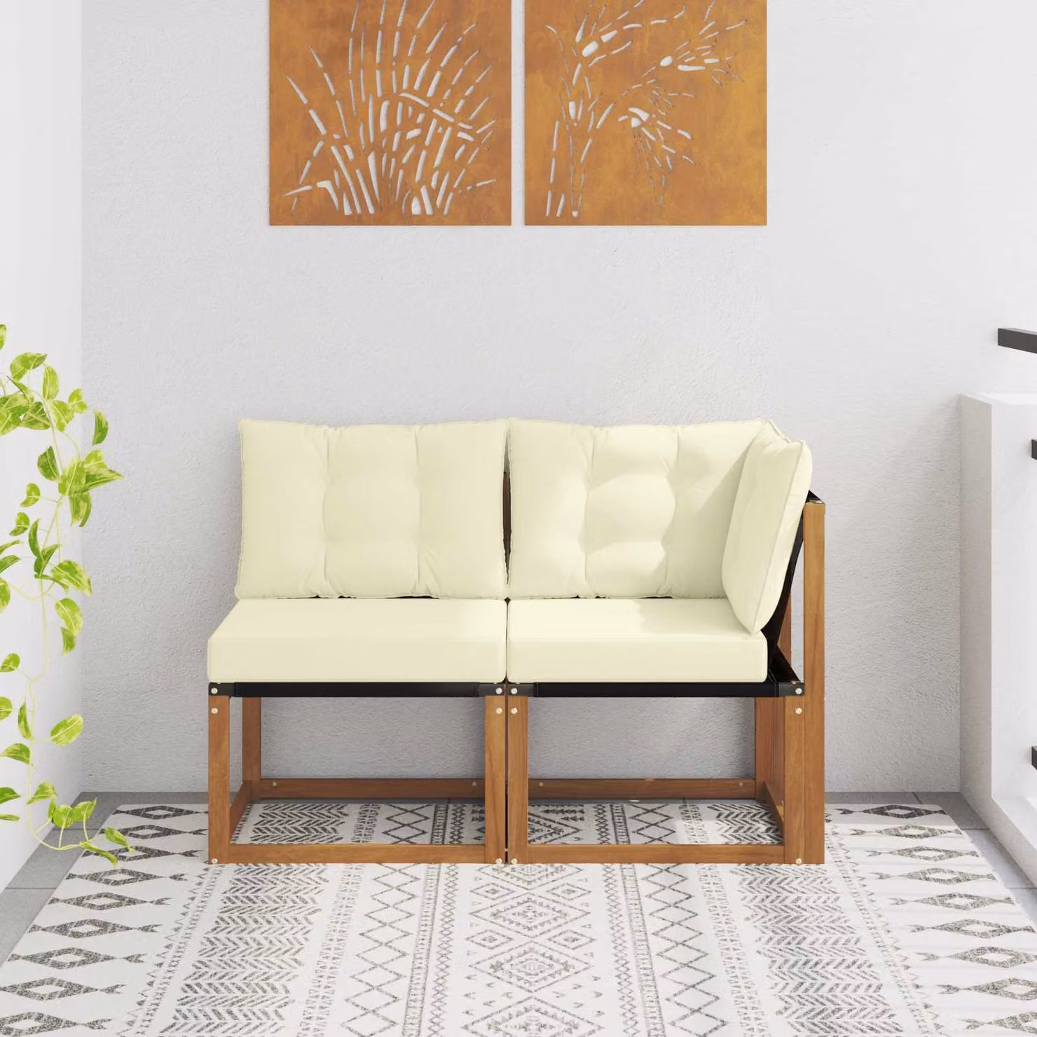 Set di 2 pezzi divano modulare da esterno e angolare vidaXL in legno di acacia con cuscini beige e marrone