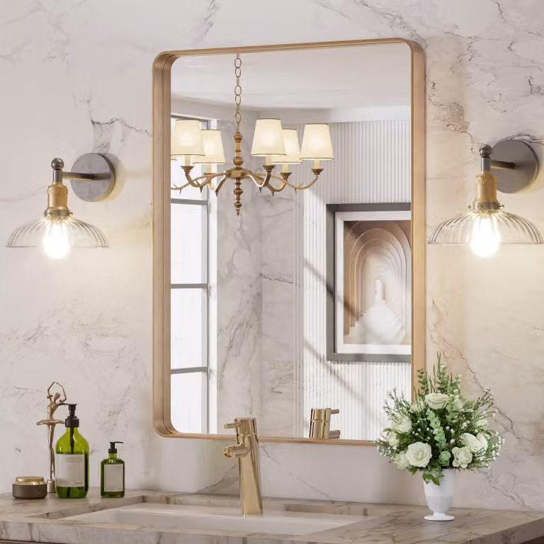 Specchio da bagno dorato, rettangolare, dimensioni 22x30 pollici, finitura spazzolata, da montare a parete