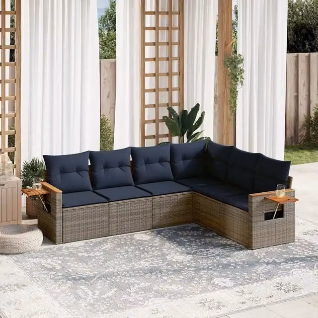 Set Divani da Giardino 6 pz con Cuscini Grigio in Polyrattan 3226845