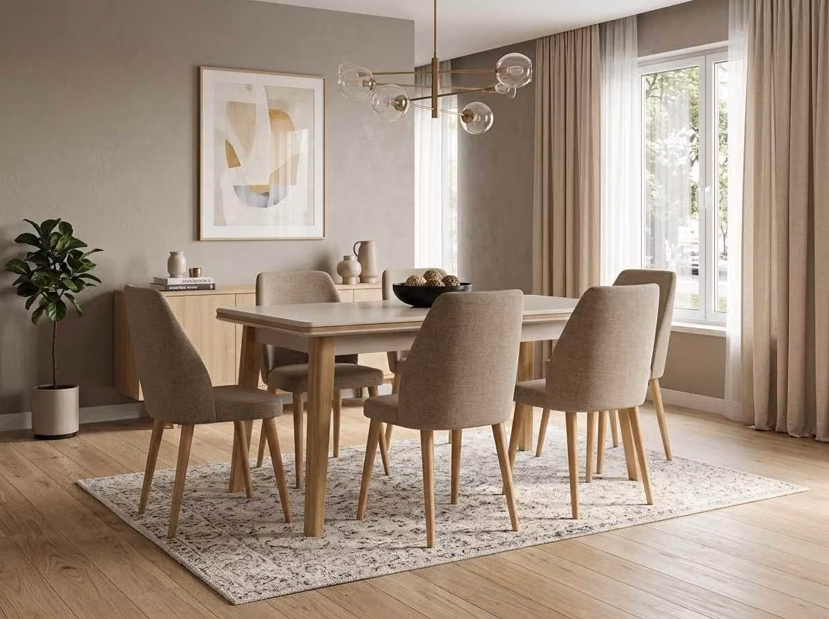 Set da pranzo beige moderno composto da tavolo e sedie