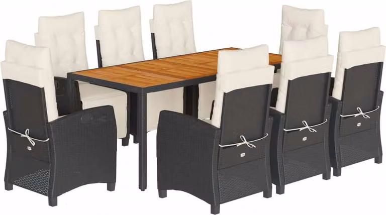 Set da Pranzo da Giardino 9 pz con Cuscini Nero in Polyrattan