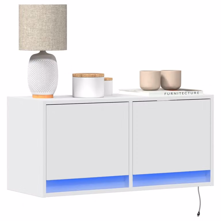 Mobile TV a parete vidaXL con luci LED integrate, bianco, L 80 cm x P 31 cm x H 35 cm
