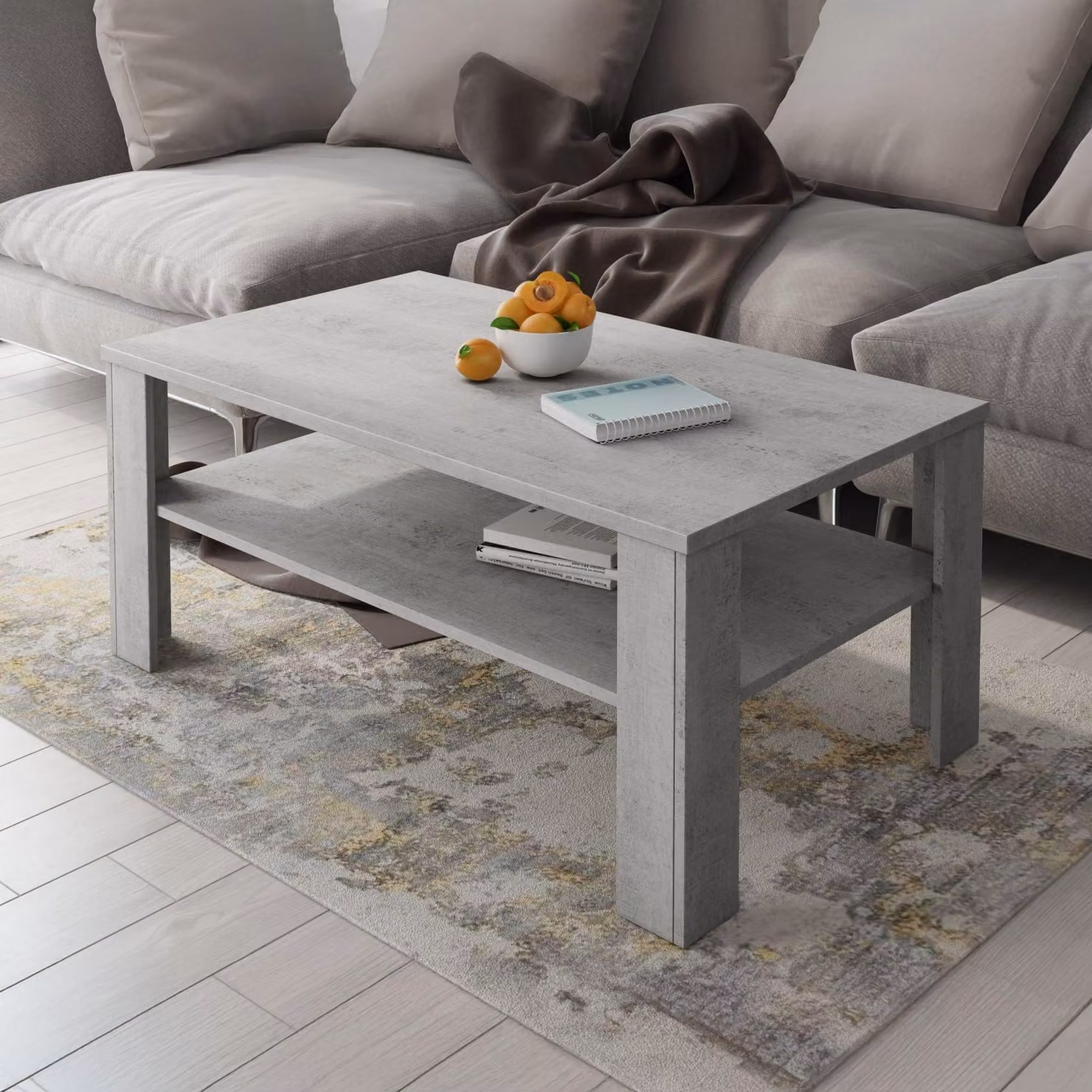 Dmora Tavolino da Salotto Rora 110x65x47h cm Grigio Cemento, un Vano Forma Rettangolare