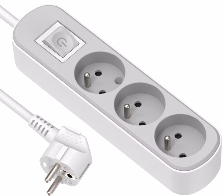 Ciabatta multipresa con interruttore - Cavo da 1,5 metri - 16A - Bianco/Grigio